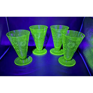 Uranium Glass Goblets, Set of 4, Jeanette Glass, Depression Era, Vintage